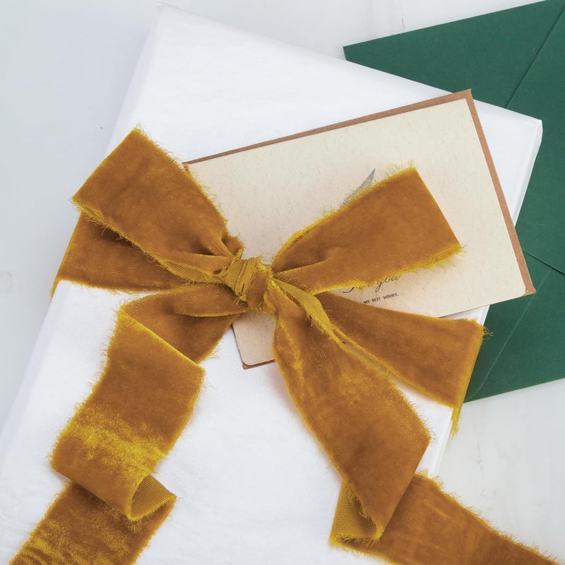Keypan Gold Velvet Ribbon for Christmas 1-1/2 Inch Wide Handmade Fringe Fabric Ribbons for Gift Wrapping, Baby Shower, Flower Bouquet, 3 Ydars - Image 4